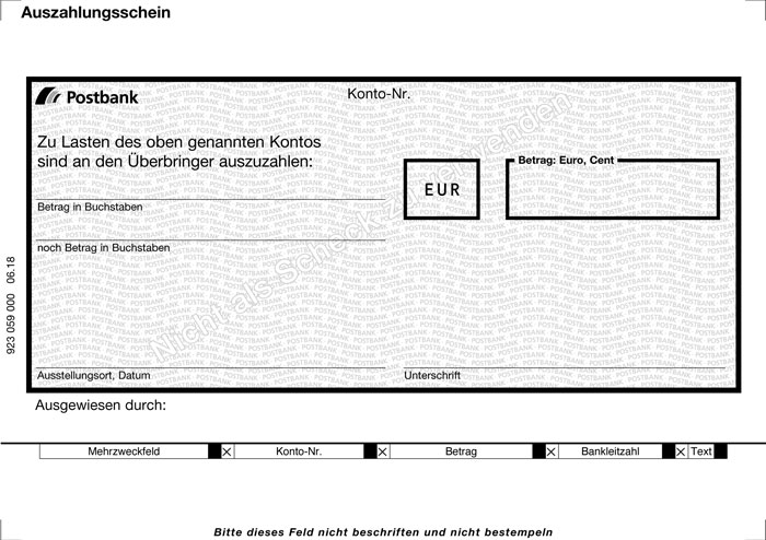 Auszahlungsschein Postbank